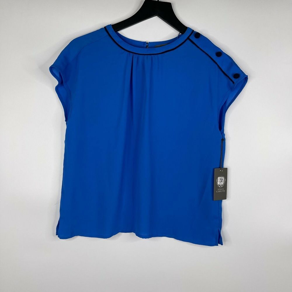 Vince Camuto Womens Blouse Size XXS Royal Blue Short Sleeve Work Wear NWT - Picture 1 of 4